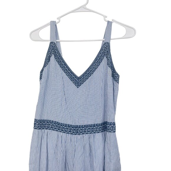 Japna Striped Blue & White Romper With Embroidered Trim - Womens Medium - Picture 8 of 10